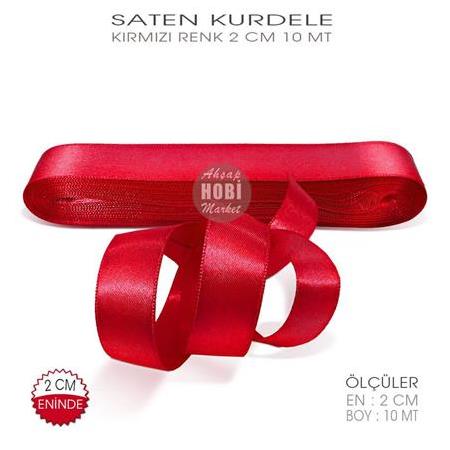 Kırmızı Renkli Saten Kurdele - 2cm - 10mt