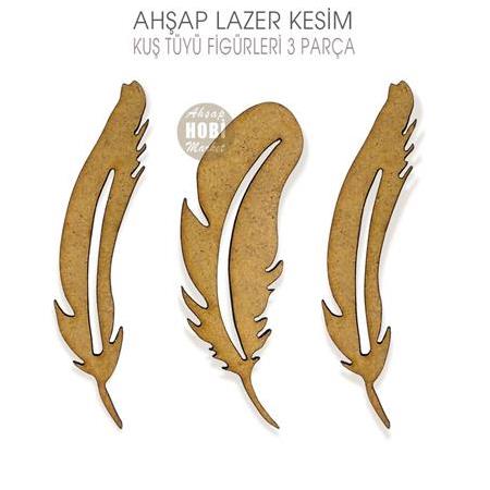 Kuş Tüyü Figürleri Seti (3 Parça) Ahşap Lazer Kesim