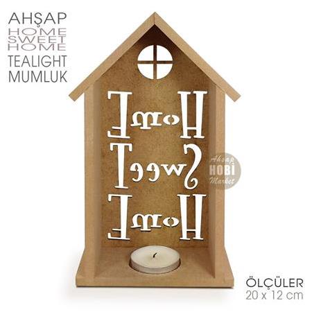Ev Görünümlü Home Sweet Home Tealight Mumluk (20x12 cm)