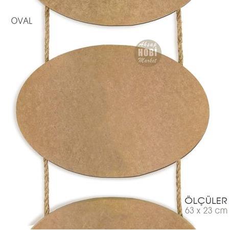 Ahşap Halat İpli 3'lü Oval Duvar Pano (63x23 cm)