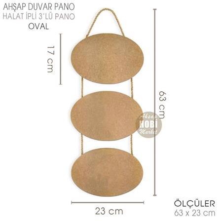 Ahşap Halat İpli 3'lü Oval Duvar Pano (63x23 cm)