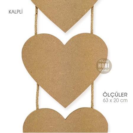Ahşap Halat İpli 3'lü Kalpli Duvar Pano (63x20 cm)