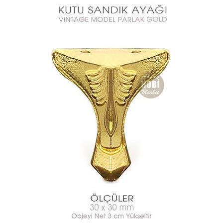 Kutu Sandık Ayağı Metal Vintage Gold (30x30 mm)