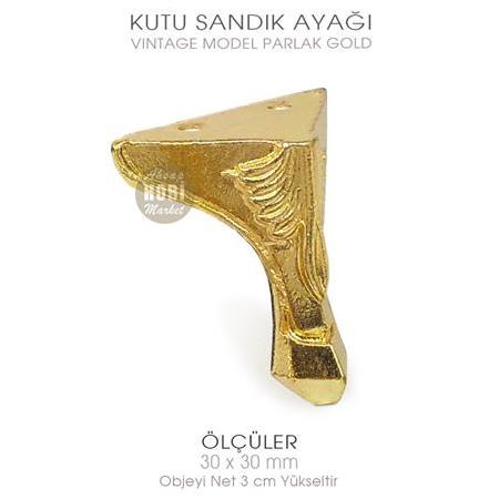 Kutu Sandık Ayağı Metal Vintage Gold (30x30 mm)