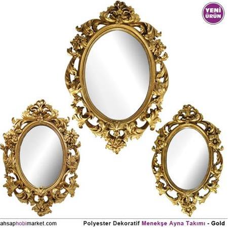 Polyester Dekoratif Menekşe Ayna Takımı - Antik Gold (3 Parça)