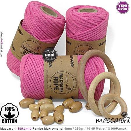 Bükümlü Makrome İpi Pembe 4mm 250gr 45mt