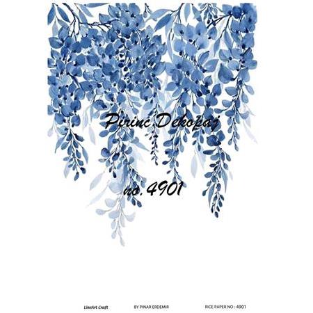 LineArt Mavi Çiçek Desenli Pirinç Dekopaj - Model:4901