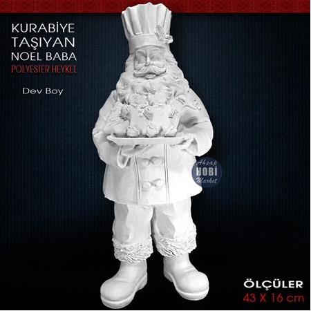 Kurabiye Taşıyan Noel Baba Heykeli (43x16 cm) Ham Polyester
