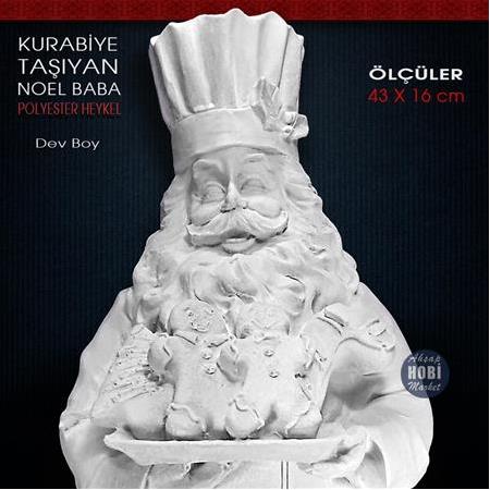 Kurabiye Taşıyan Noel Baba Heykeli (43x16 cm) Ham Polyester
