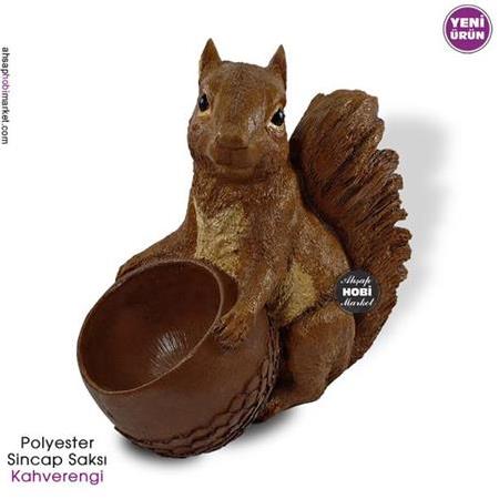 Polyester Dekoratif Sincap Saksı - Kahverengi