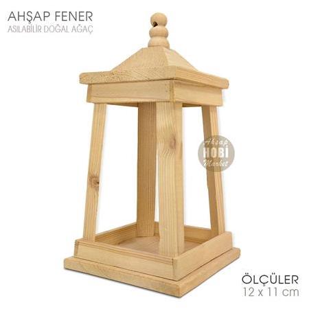 Doğal Ahşap Dekoratif Fener (30x16 cm) Londra Model