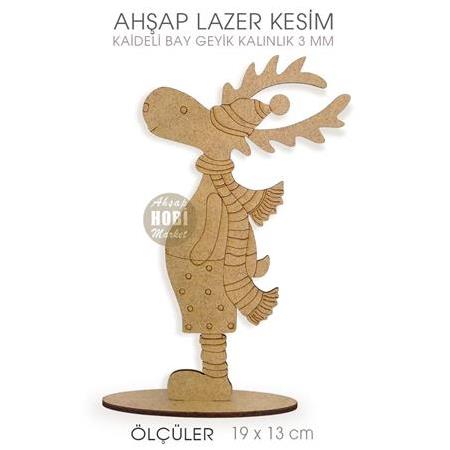 Erkek Geyik Yılbaşı Süsü (19x13 cm) Ahşap Lazer Kesim