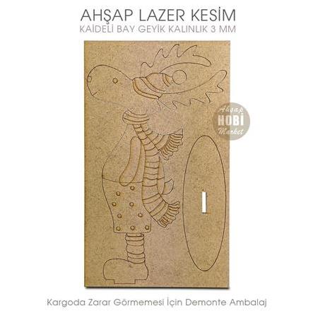 Erkek Geyik Yılbaşı Süsü (19x13 cm) Ahşap Lazer Kesim