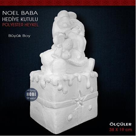 Noel Baba Heykeli Hediye Kutulu Büyük (38x19 cm) Ham Polyester