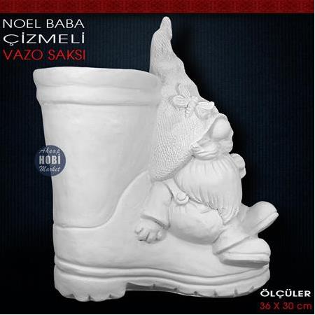 Çizmeli Noel Baba Vazo Saksı (36x30 cm) Ham Polyester