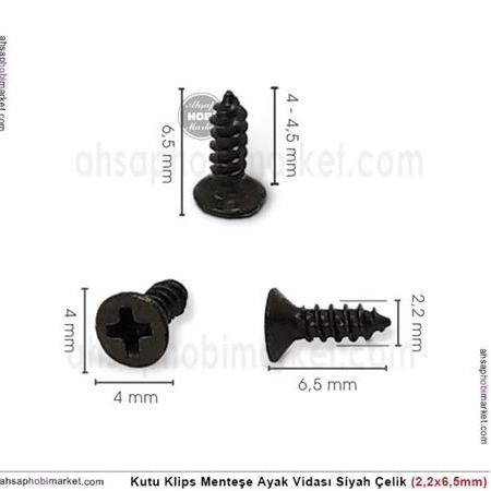 Kutu Klips Kutu Ayagi Vidası Siyah 10 Adet (2,2x6,5mm)