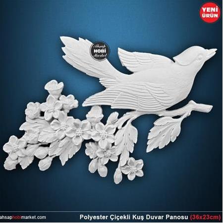 Polyester Çiçekli Kuş Duvar Panosu (36x23cm) D59