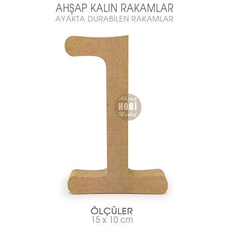 Ayakta Durabilen Kalın 1 Rakamı (15x10 cm) Ham Ahşap