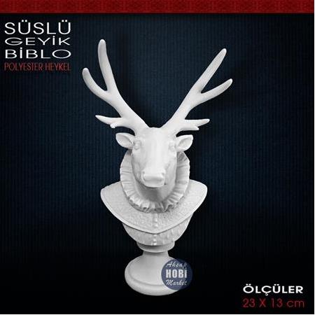Süslü Geyik Büstü Biblo (23x13 cm) Ham Polyester