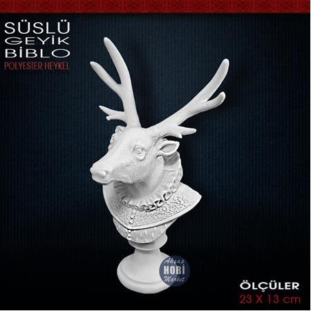Süslü Geyik Büstü Biblo (23x13 cm) Ham Polyester