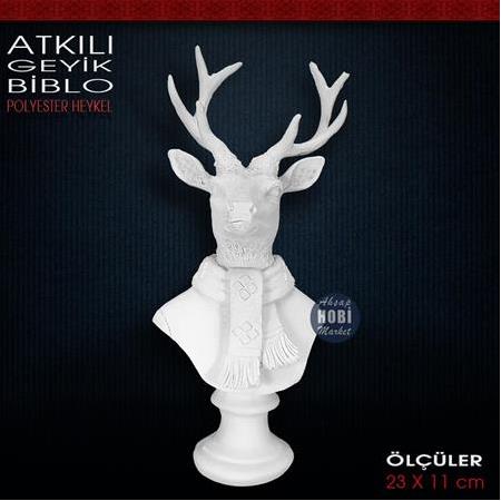 Şallı Geyik Büstü Biblo (23x11cm) Ham Polyester