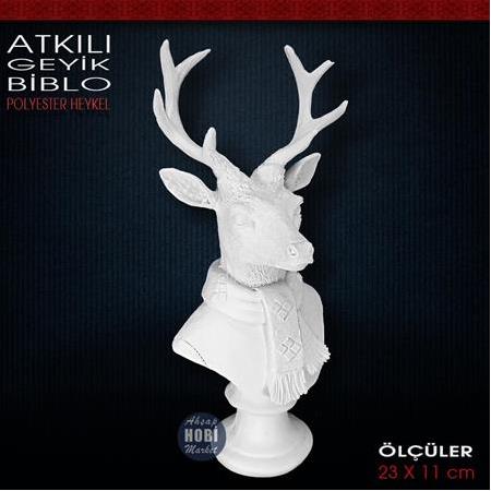 Şallı Geyik Büstü Biblo (23x11cm) Ham Polyester