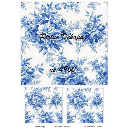 LineArt Mavi Çiçek Desenli Pirinç Dekopaj - Model:4960