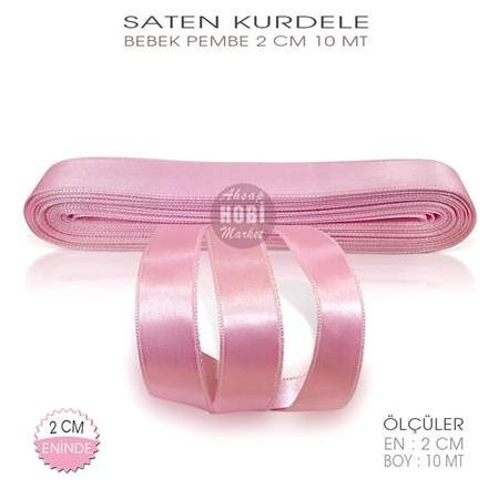 Bebek Pembe Renkli Saten Kurdele - 2cm - 10mt