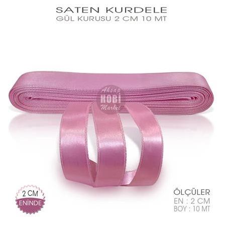 Gül Kurusu Renkli Saten Kurdele - 2cm - 10mt