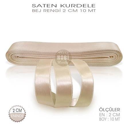 Bej Renkli Koyu Krem Saten Kurdele - 2cm - 10mt