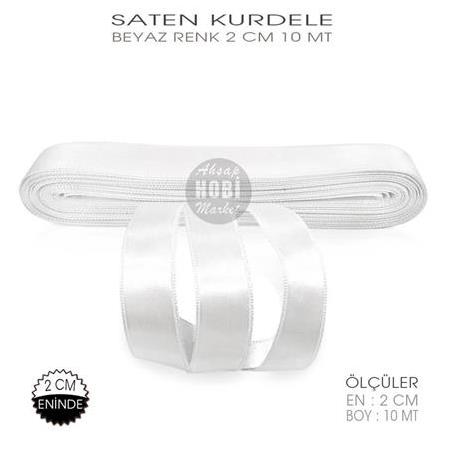 Beyaz Renkli Saten Kurdele - 2cm - 10mt