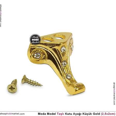 Metal Taşlı Kutu Ayağı Moda Model Gold (2,5x2cm) Vida Hediye