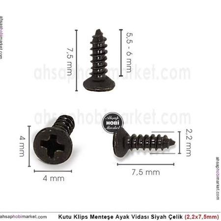 Kutu Klips Kutu Ayagi Vidası Siyah 10 Adet (2,2x7,5mm)