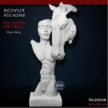 Soyut Atlı Adam Heykeli Dev Boy (44x20cm) Ham Polyester