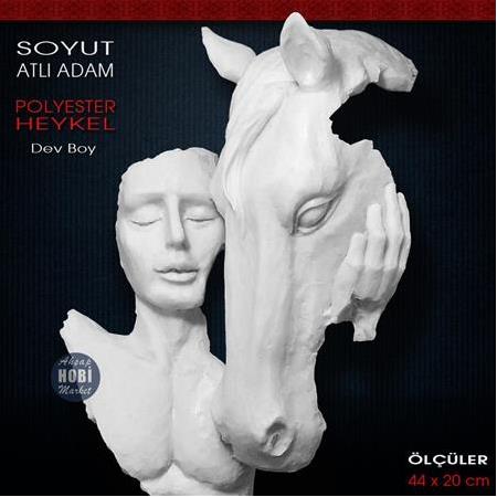 Soyut Atlı Adam Heykeli Dev Boy (44x20cm) Ham Polyester