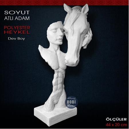 Soyut Atlı Adam Heykeli Dev Boy (44x20cm) Ham Polyester