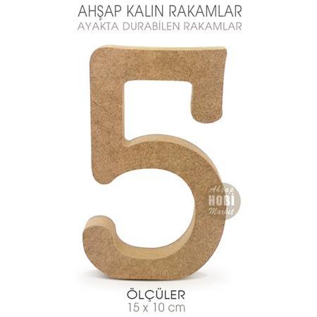 Ayakta Durabilen Kalın 5 Rakamı (15x10 cm) Ham Ahşap