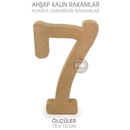 Ayakta Durabilen Kalın 7 Rakamı (15x10 cm) Ham Ahşap