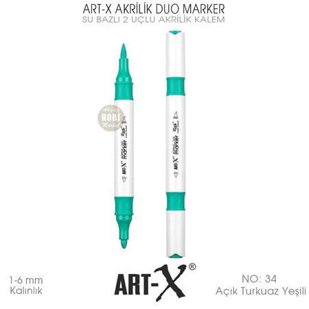 Art-X Akrilik Duo Marker 34 Açık Turkuaz Yeşili 2 Uçlu Akrilik Kalem