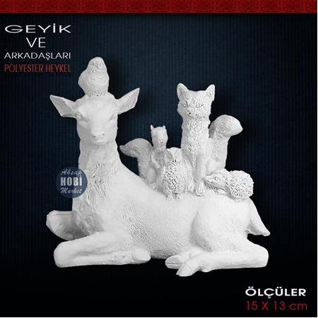 Geyik ve Arkadaşları Biblo (15x13 cm) Ham Polyester