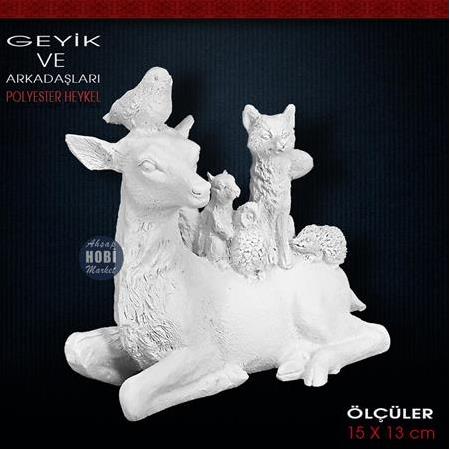 Geyik ve Arkadaşları Biblo (15x13 cm) Ham Polyester