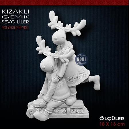 Kızaklı Geyik Sevgililer Biblo (18x13 cm) Ham Polyester