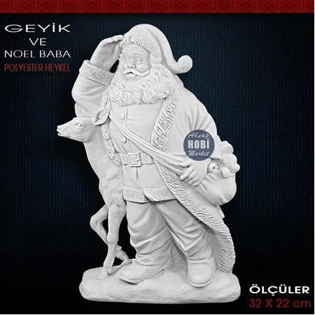 Geyikli Noel Baba Biblo Heykeli (32x22cm) Ham Polyester