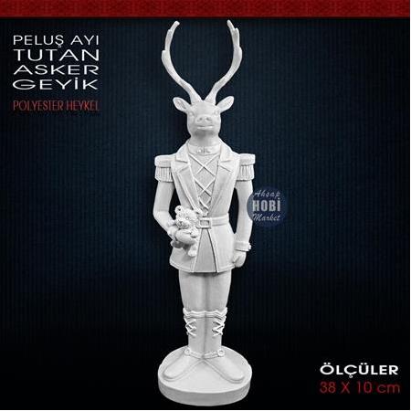 Geyik Asker Biblo Peluş Ayı Tutan (38x10 cm) Ham Polyester