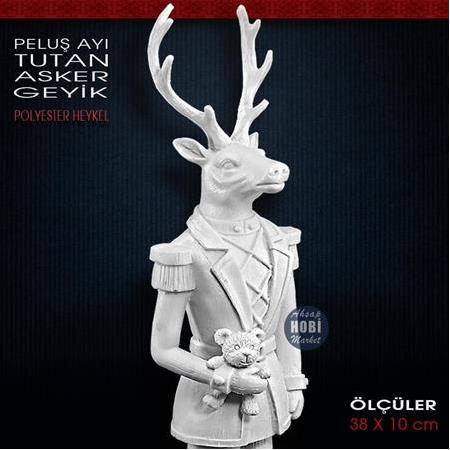 Geyik Asker Biblo Peluş Ayı Tutan (38x10 cm) Ham Polyester