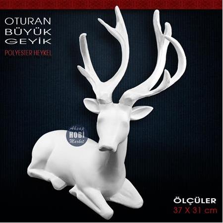 Oturan Büyük Geyik Heykeli (37x31 cm) Ham Polyester