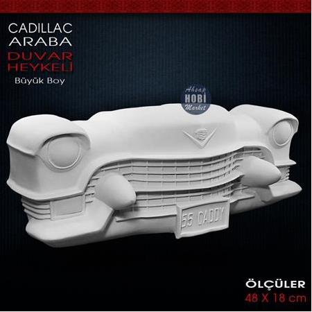 Cadillac Caddy Araba Duvar Heykeli (48x18 cm) Ham Polyester