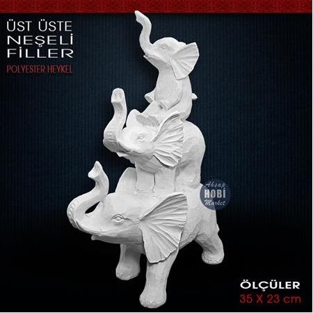 Üst Üste Neşeli Filler Biblo (35x23 cm) Ham Polyester