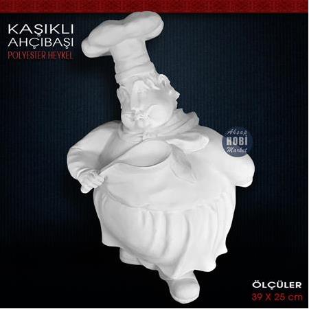 Kaşıklı Ahçıbaşı Heykeli (39x25 cm) Ham Polyester