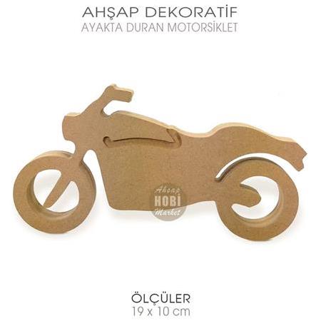 Ahşap Ayakta Durabilen Motorsiklet (19x10 cm) Ham
